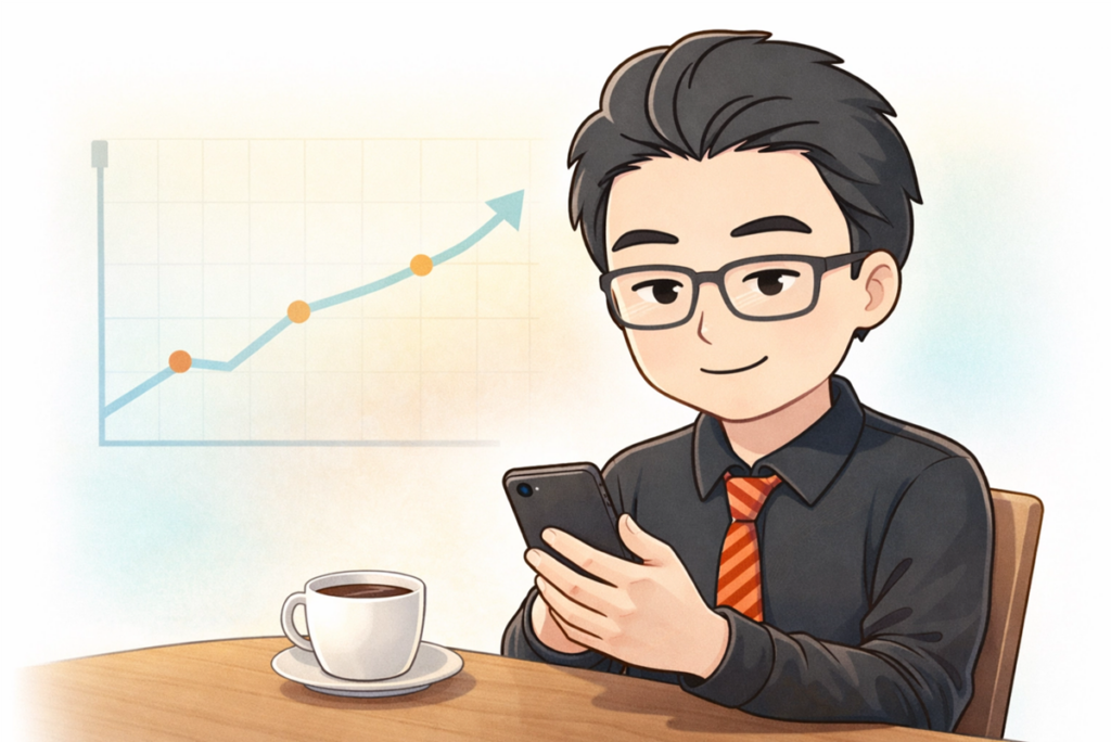 ビットコインの積立投資(ドル・コスト平均法)と長期保有(ガチホ)をイメージした、50代からの資産形成を象徴するアイキャッチ画像。